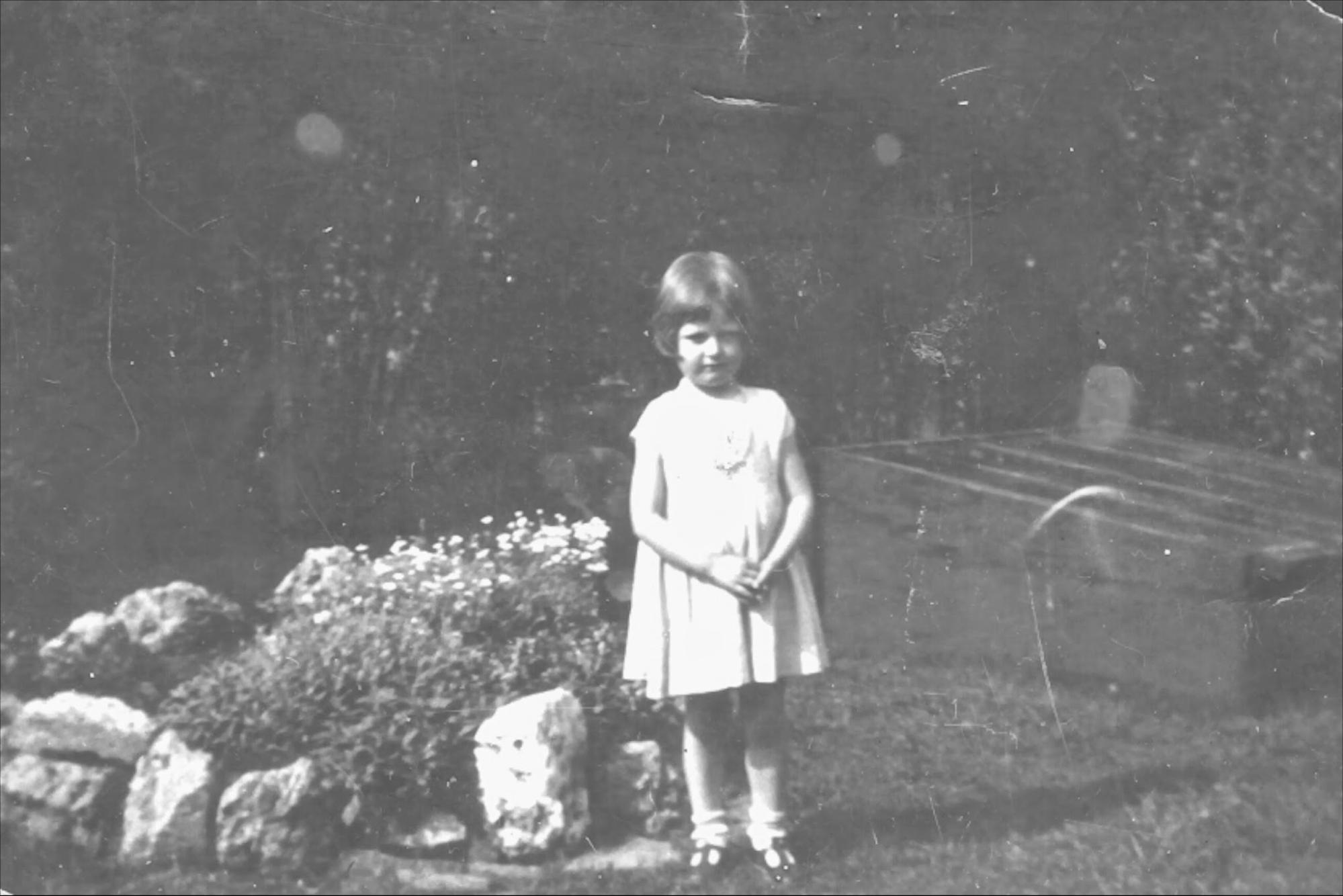 The middle picture was age 5, taken at a garden across from her parents home. Right is age 7 and left is age 25, probably in Montreal.